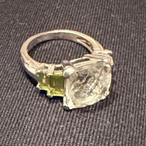 Elegant Silver and Green Parsiolite Gemstone Ring. I think it’s a size 6.5